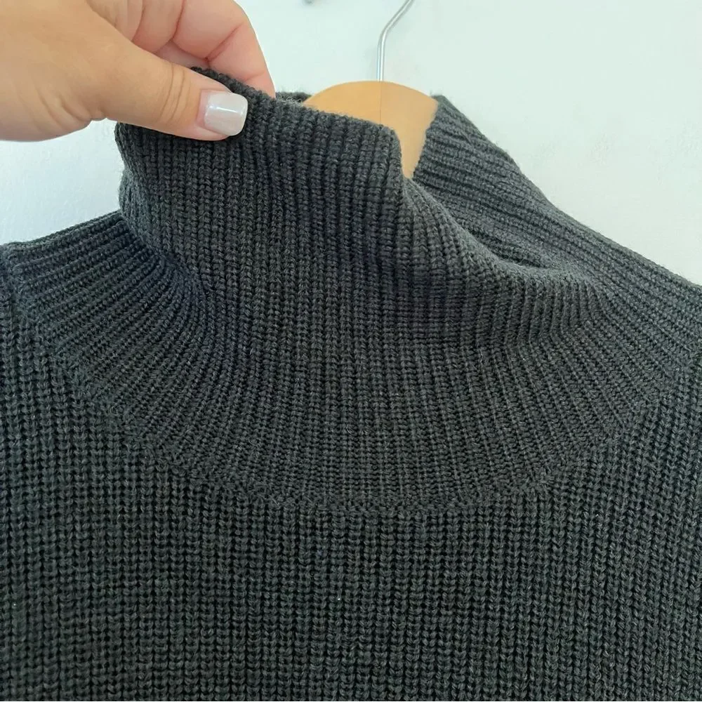 Eileen Fisher Marino Wool Turtleneck Tunic Swearer Dark Gray/Green XS NWT